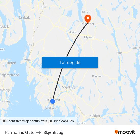 Farmanns Gate to Skjønhaug map