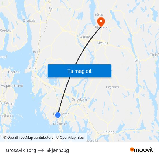 Gressvik Torg to Skjønhaug map