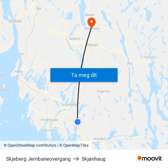 Skjeberg Jernbaneovergang to Skjønhaug map