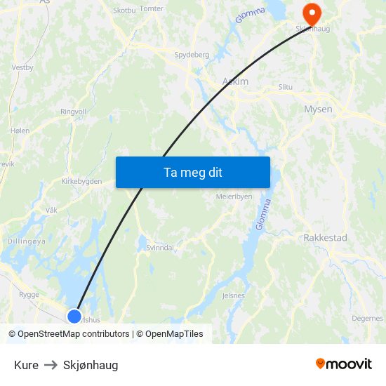 Kure to Skjønhaug map