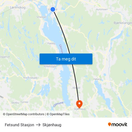 Fetsund Stasjon to Skjønhaug map
