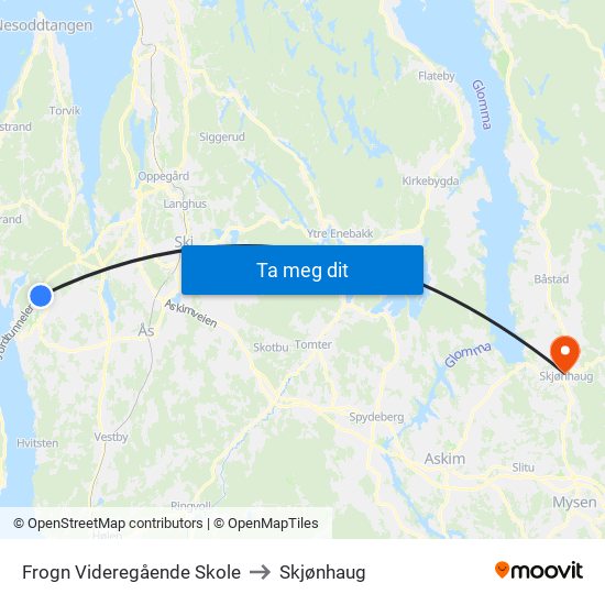 Frogn Videregående Skole to Skjønhaug map
