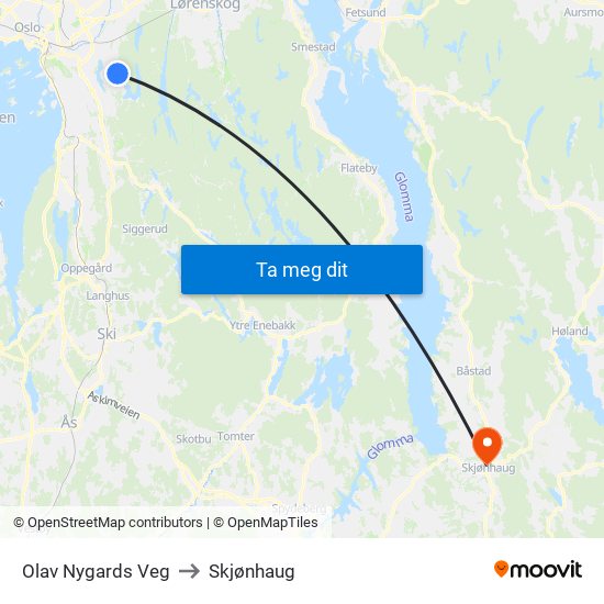 Olav Nygards Veg to Skjønhaug map