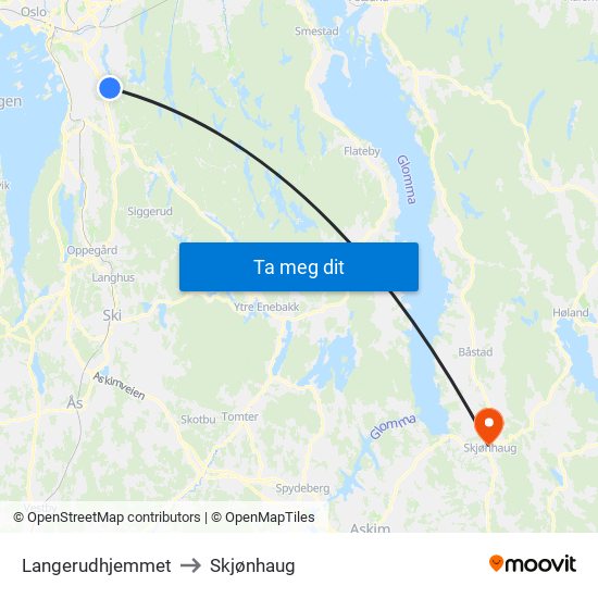 Langerudhjemmet to Skjønhaug map