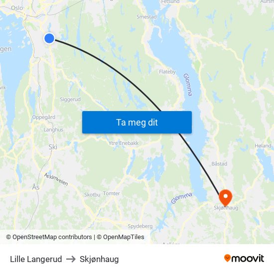 Lille Langerud to Skjønhaug map