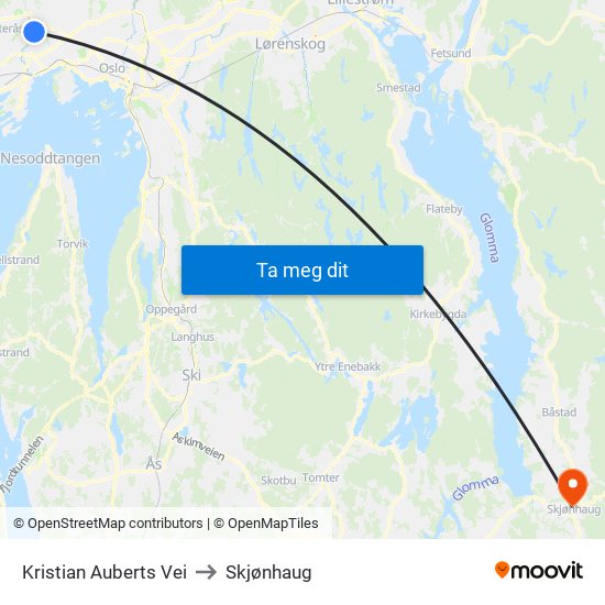 Kristian Auberts Vei to Skjønhaug map