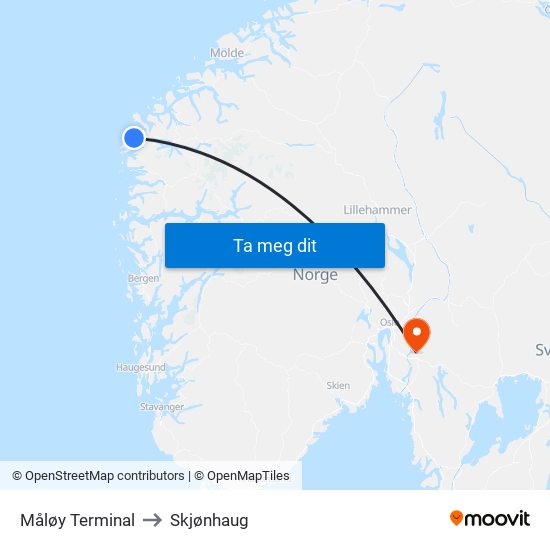 Måløy Terminal to Skjønhaug map