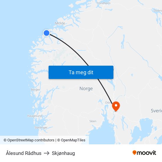 Ålesund Rådhus to Skjønhaug map