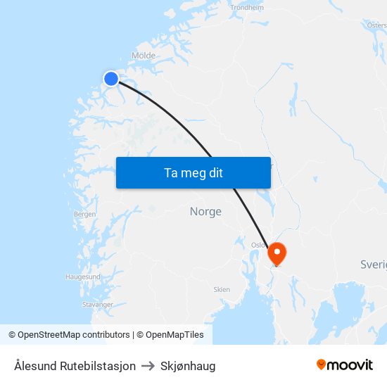 Ålesund Rutebilstasjon to Skjønhaug map