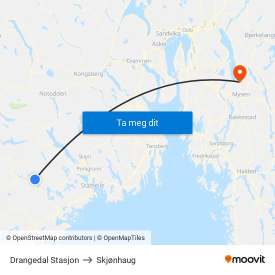 Drangedal Stasjon to Skjønhaug map