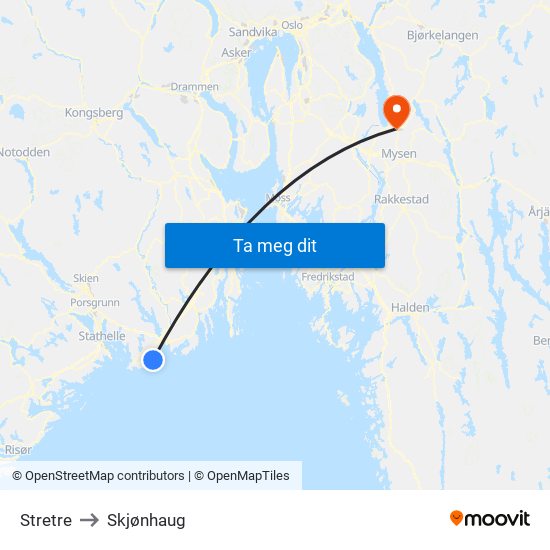 Stretre to Skjønhaug map