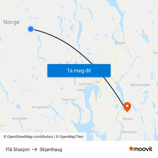 Flå Stasjon to Skjønhaug map