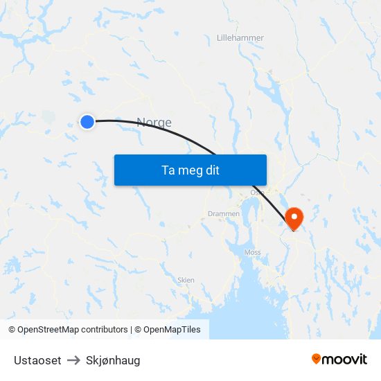 Ustaoset to Skjønhaug map