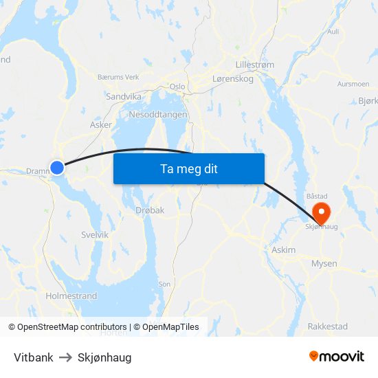 Vitbank to Skjønhaug map