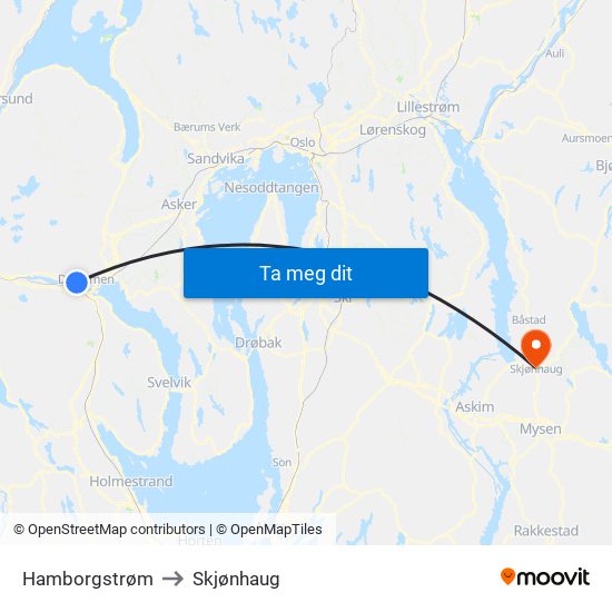 Hamborgstrøm to Skjønhaug map