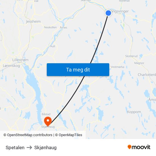 Spetalen to Skjønhaug map