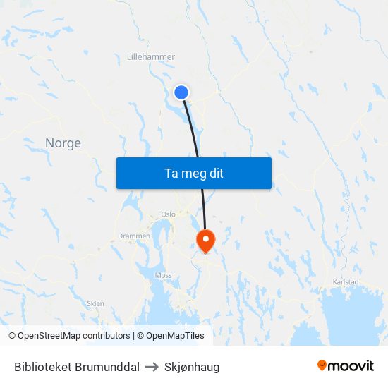Biblioteket Brumunddal to Skjønhaug map