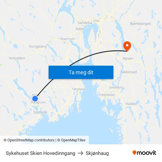 Sykehuset Skien Hovedinngang to Skjønhaug map