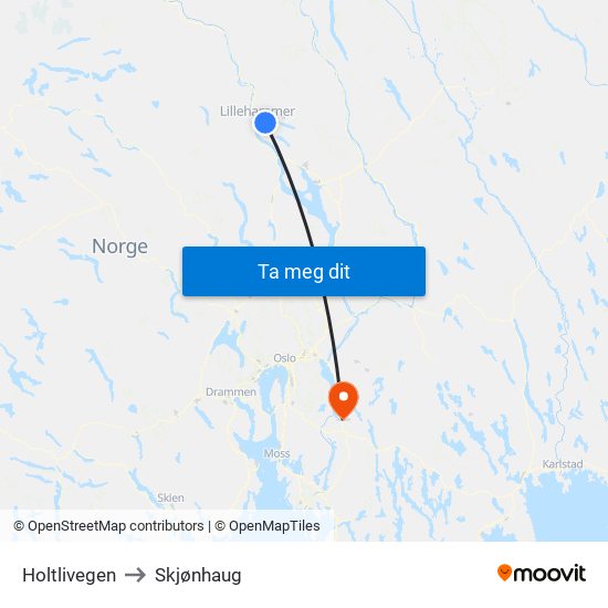 Holtlivegen to Skjønhaug map