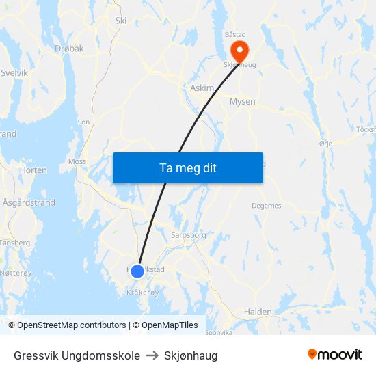 Gressvik Ungdomsskole to Skjønhaug map