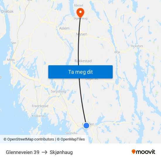 Glenneveien 39 to Skjønhaug map