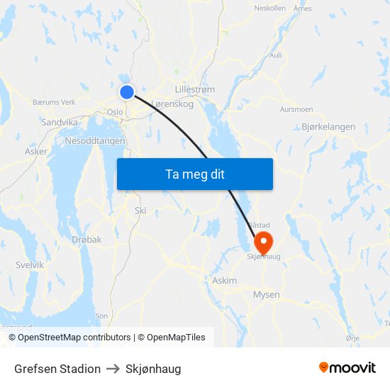 Grefsen Stadion to Skjønhaug map