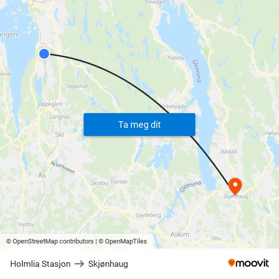 Holmlia Stasjon to Skjønhaug map
