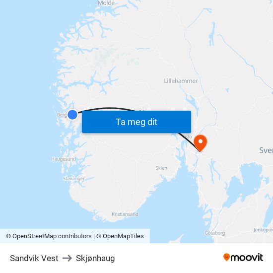 Sandvik Vest to Skjønhaug map