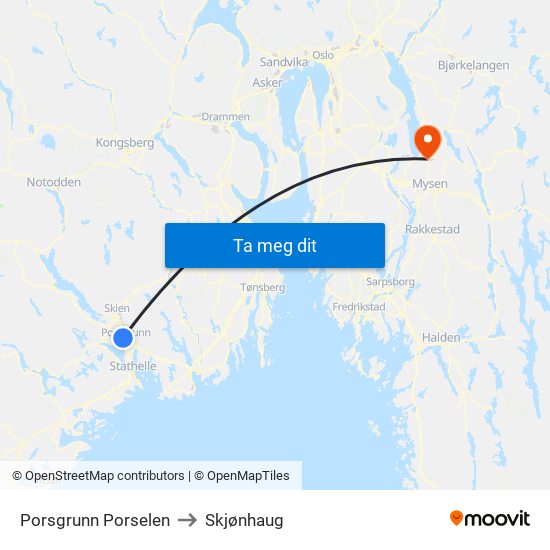 Porsgrunn Porselen to Skjønhaug map