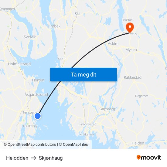 Helodden to Skjønhaug map