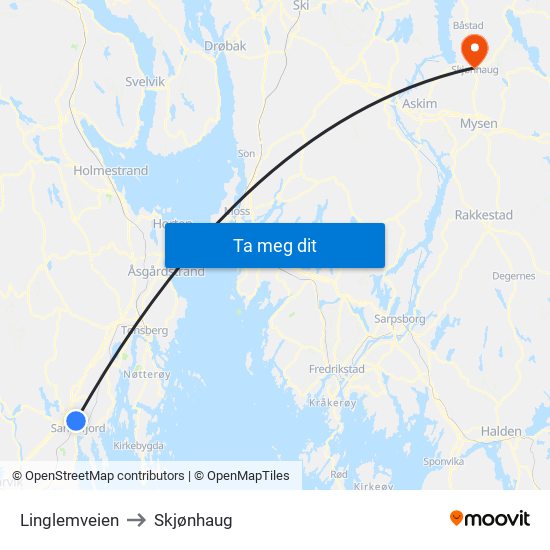 Linglemveien to Skjønhaug map