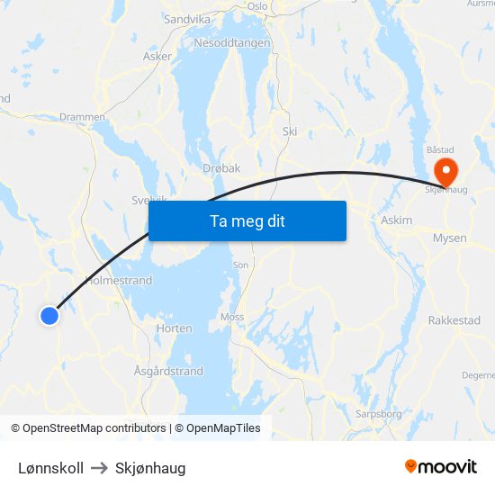 Lønnskoll to Skjønhaug map