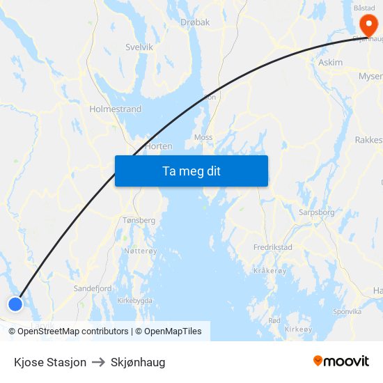 Kjose Stasjon to Skjønhaug map