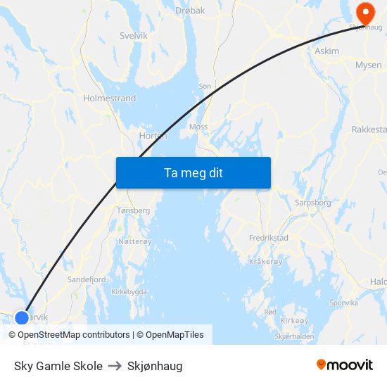 Sky Gamle Skole to Skjønhaug map