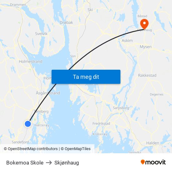 Bokemoa Skole to Skjønhaug map