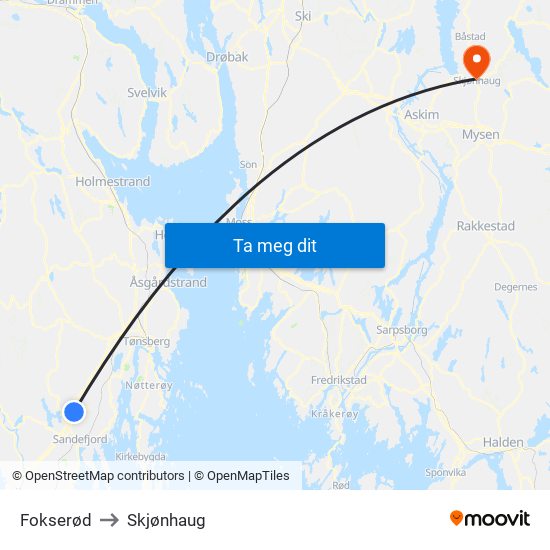 Fokserød to Skjønhaug map