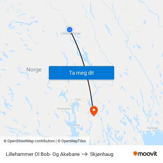 Lillehammer Ol Bob- Og Akebane to Skjønhaug map