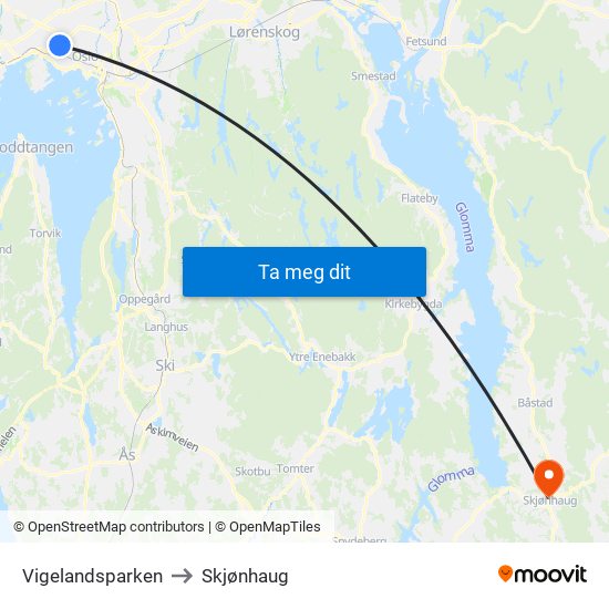 Vigelandsparken to Skjønhaug map