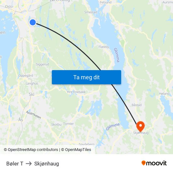 Bøler T to Skjønhaug map