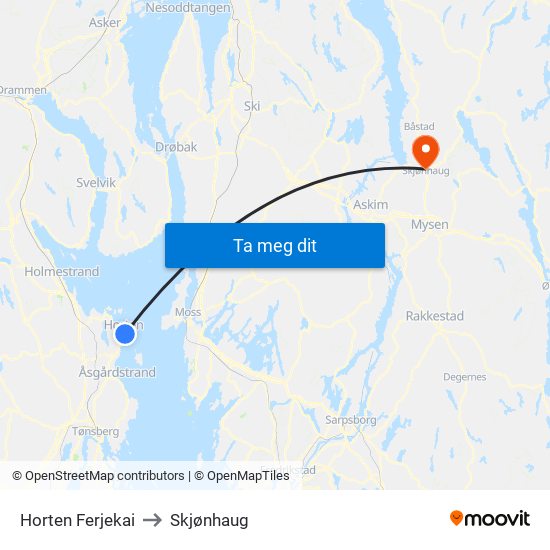 Horten Ferjekai to Skjønhaug map