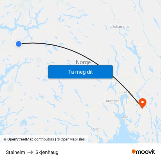 Stalheim to Skjønhaug map