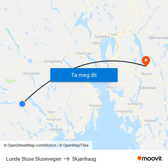 Lunde Sluse Slusevegen to Skjønhaug map