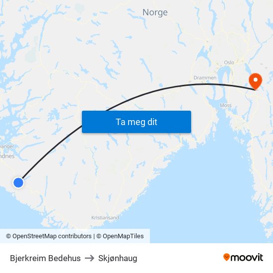 Bjerkreim Bedehus to Skjønhaug map