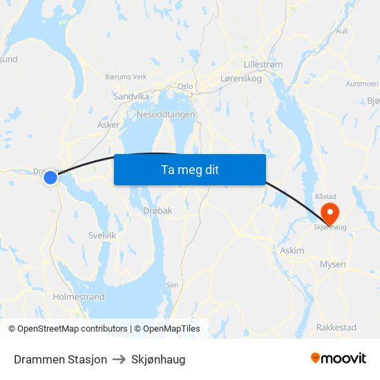 Drammen Stasjon to Skjønhaug map