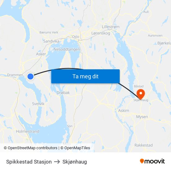 Spikkestad Stasjon to Skjønhaug map