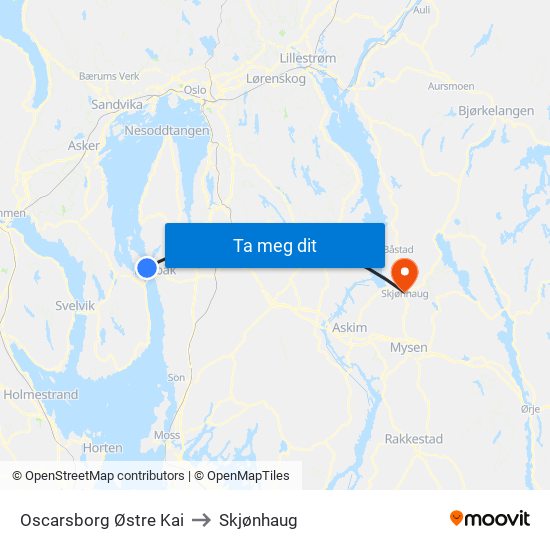 Oscarsborg Østre Kai to Skjønhaug map