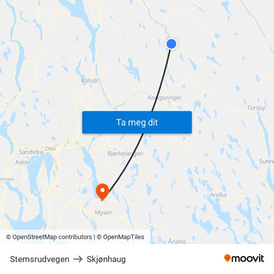 Stemsrudvegen to Skjønhaug map