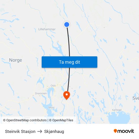 Steinvik Stasjon to Skjønhaug map