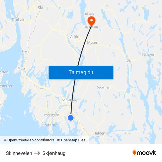 Skinneveien to Skjønhaug map