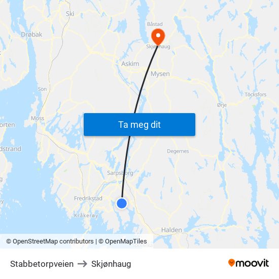 Stabbetorpveien to Skjønhaug map